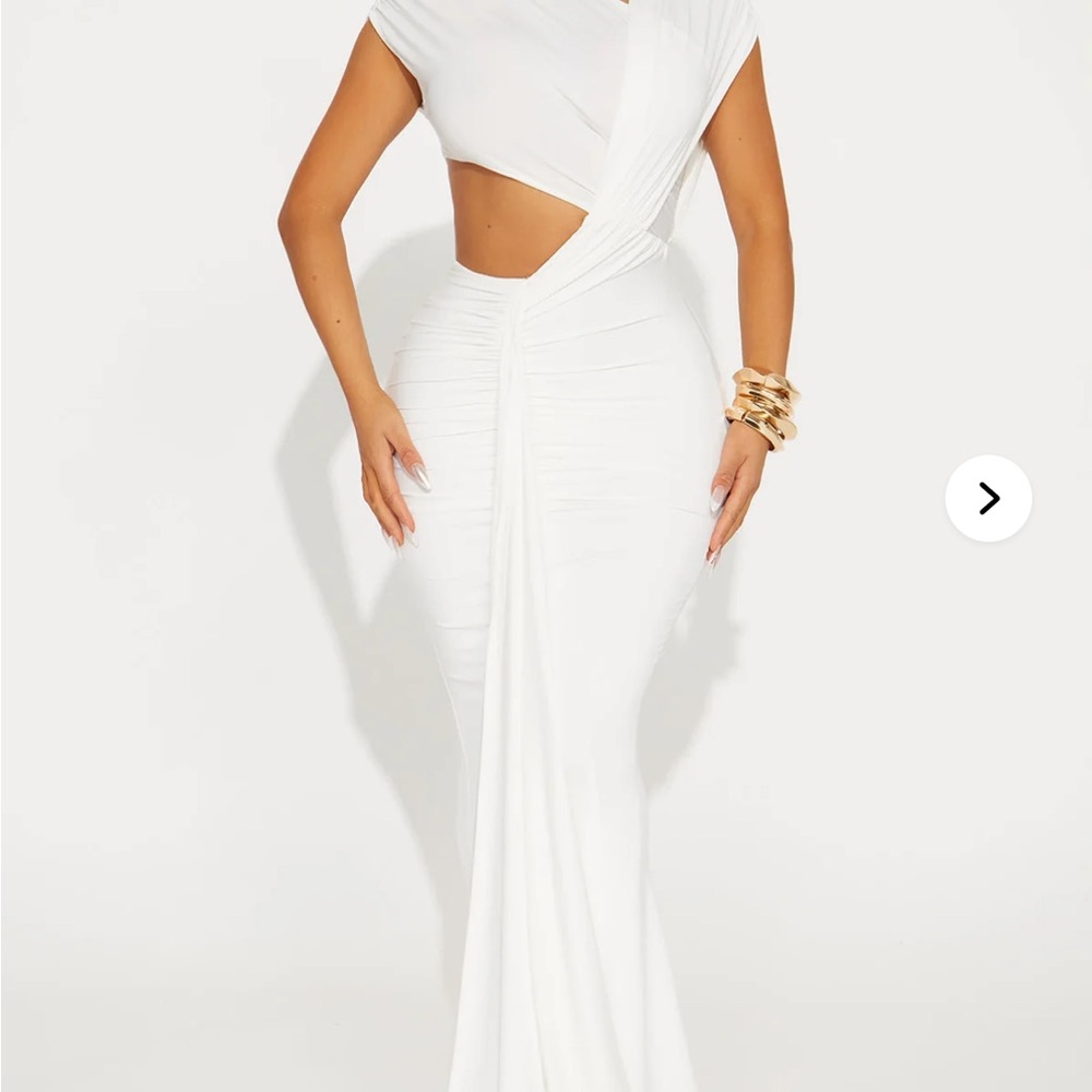 Fashion Nova White One-Shoulder Cutout Maxi Dress